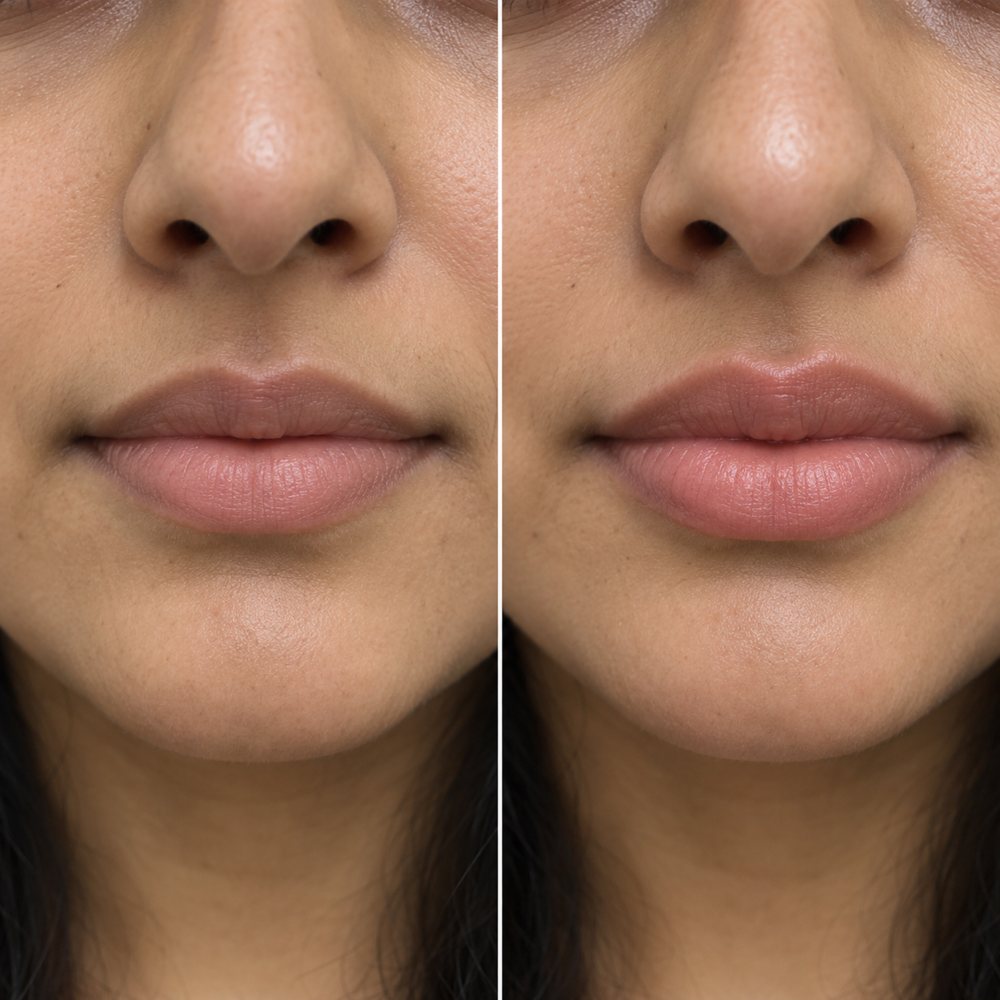Illustration of lip filler results, before and after